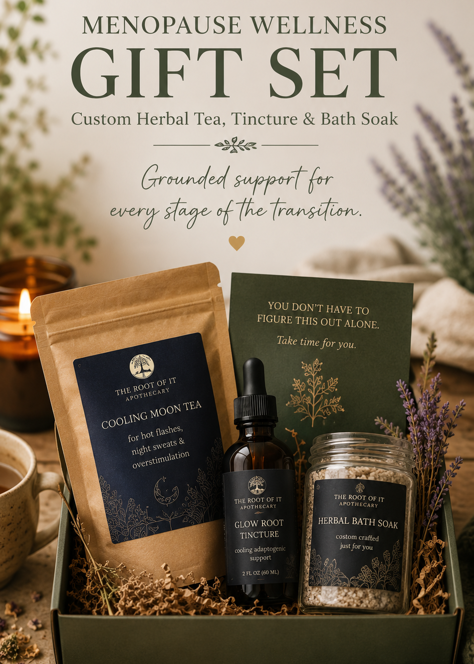 Menopause Wellness Gift Set: Custom Herbal Tea, Tincture & Soak. Personalized Perimenopause Self Care Gift