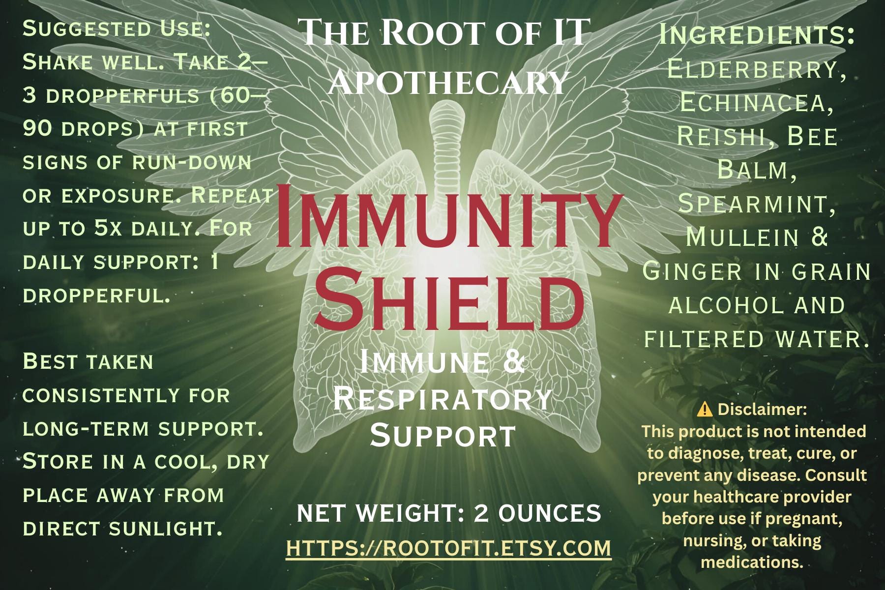 Immune Shield Elixir | Elderberry, Echinacea & Reishi Herbal Tincture | Seasonal Wellness Blend