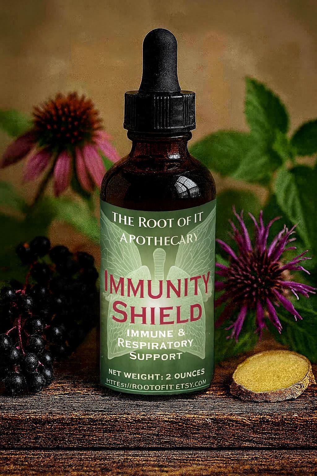 Immune Shield Elixir | Elderberry, Echinacea & Reishi Herbal Tincture | Seasonal Wellness Blend
