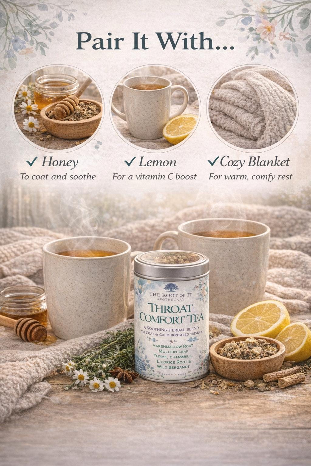 Throat Comfort Herbal Tea – Soothing Marshmallow Mullein Blend