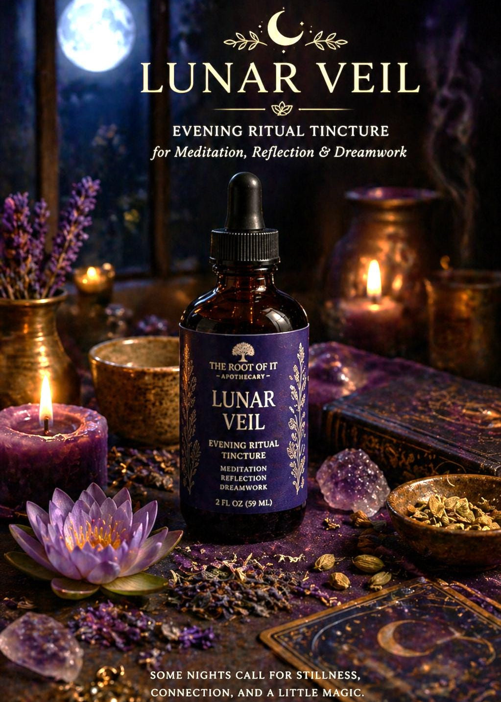Lunar Veil: Botanical Evening Tincture for Meditation, Reflection & Night Rituals | Blue Lotus & Damiana