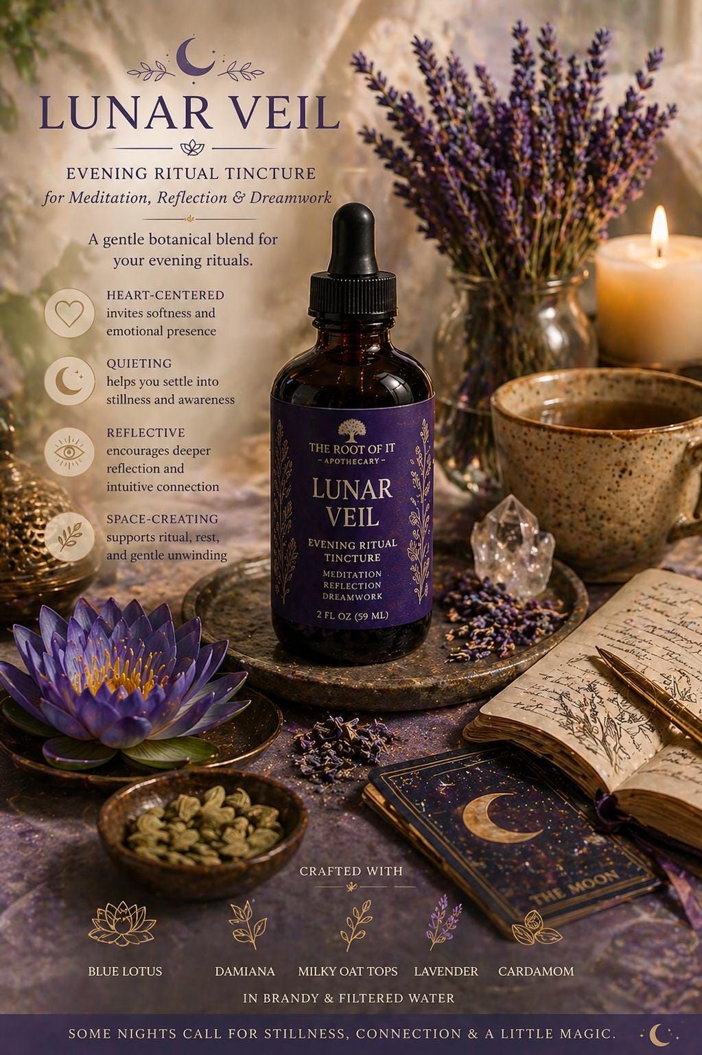 Lunar Veil | Evening Ritual Tincture for Meditation, Reflection & Dreamwork | Botanical Blend