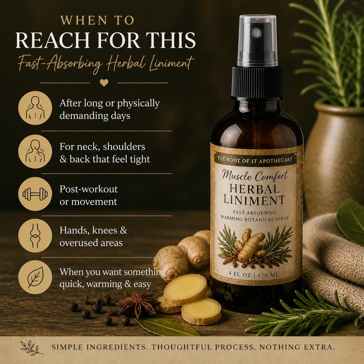 Fast-Absorbing Herbal Liniment | Warming and Penetration Botanical Body Spray | Clove, Ginger & Rosemary