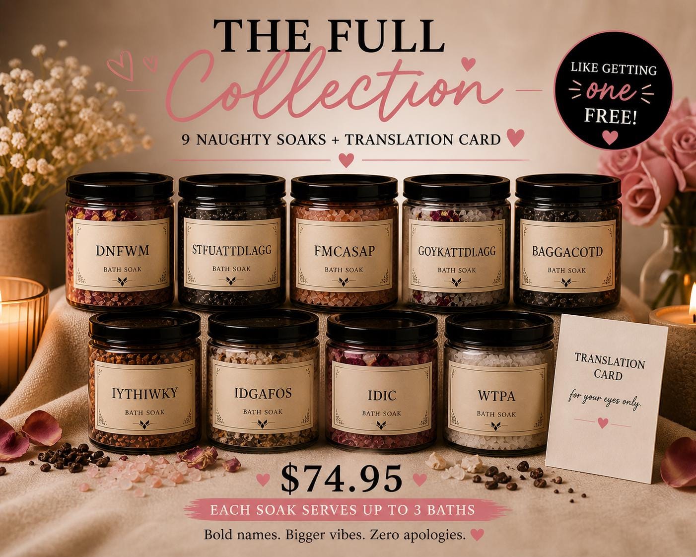 BookTok Bath Soaks NSFW | Naughty Acronym Collection | Romance Trope Self Care Gift | Spicy Reader Gift Set