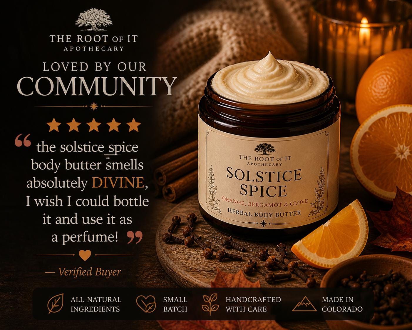 Orange Bergamot Clove Body Butter | Whipped Herbal Moisturizer | Citrus Spice Skin Care