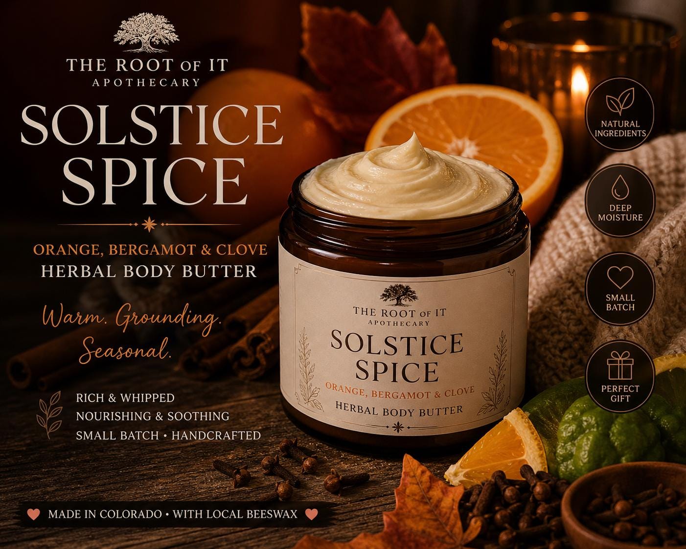 Orange Bergamot Clove Body Butter | Whipped Herbal Moisturizer | Citrus Spice Skin Care