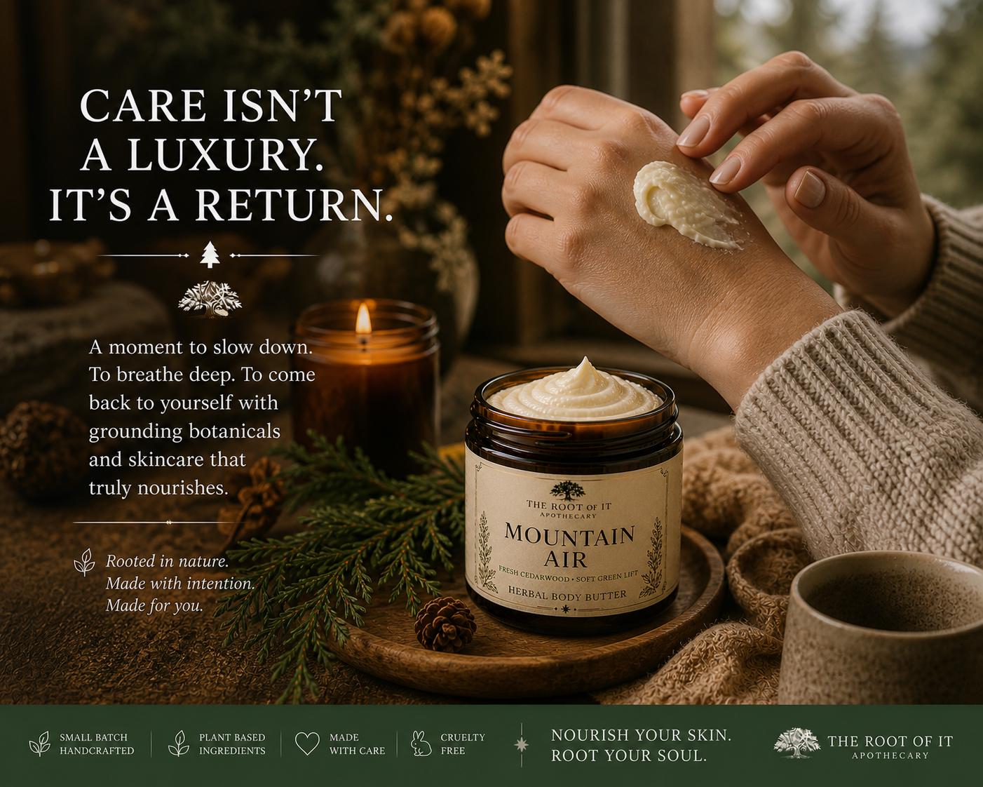 Mountain Air Whipped Shea Body Butter | Cedarwood Herbal Skin Care (Small Batch)
