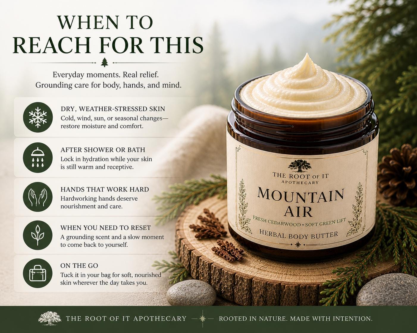 Mountain Air Whipped Shea Body Butter | Cedarwood Herbal Skin Care (Small Batch)
