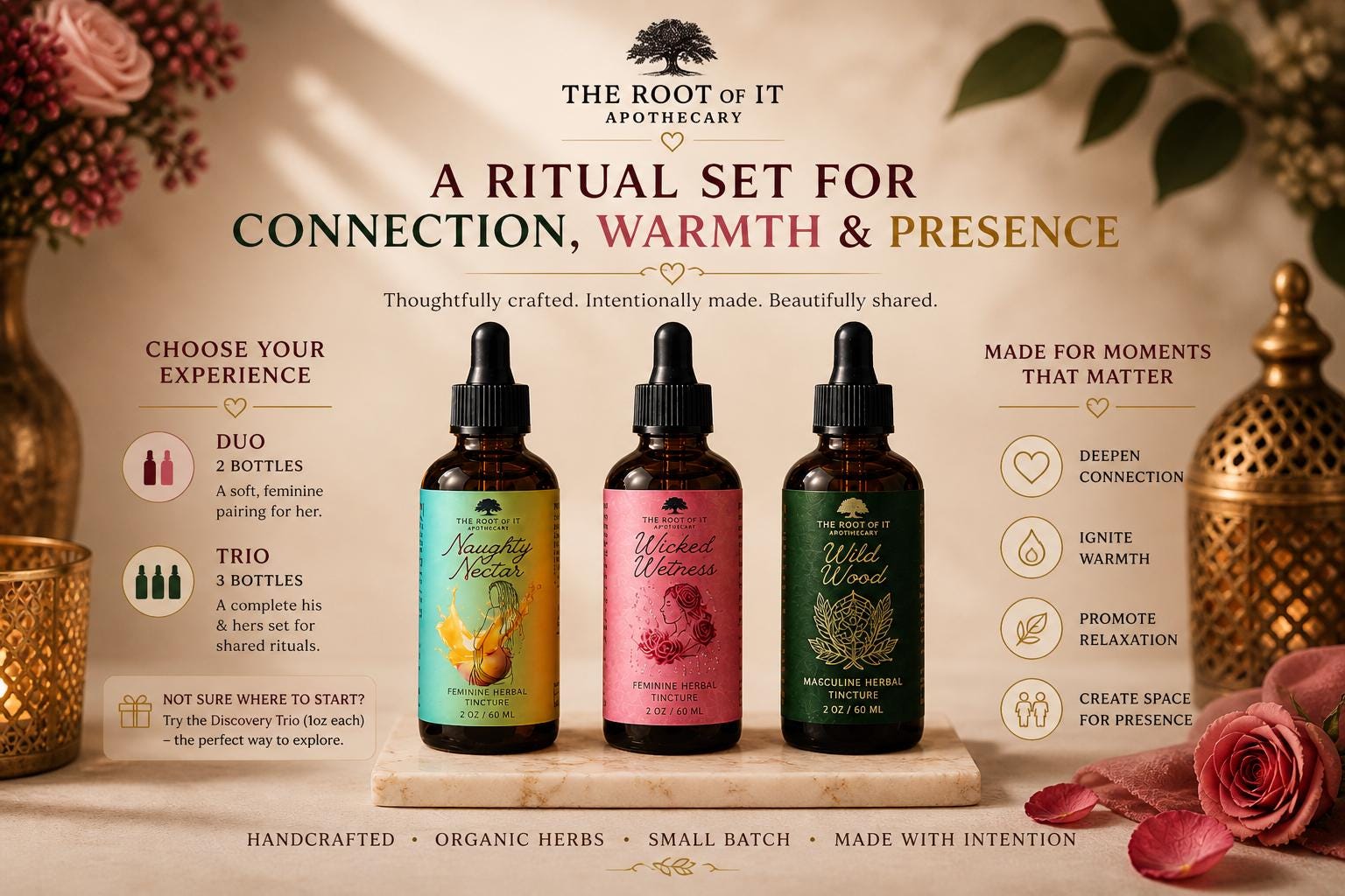 His & Hers Tincture Sets | Naughty Nectar, Wicked Wetness and Wild Wood | Herbal Couples Gift Bundle for Date Night or Anniversary Gift