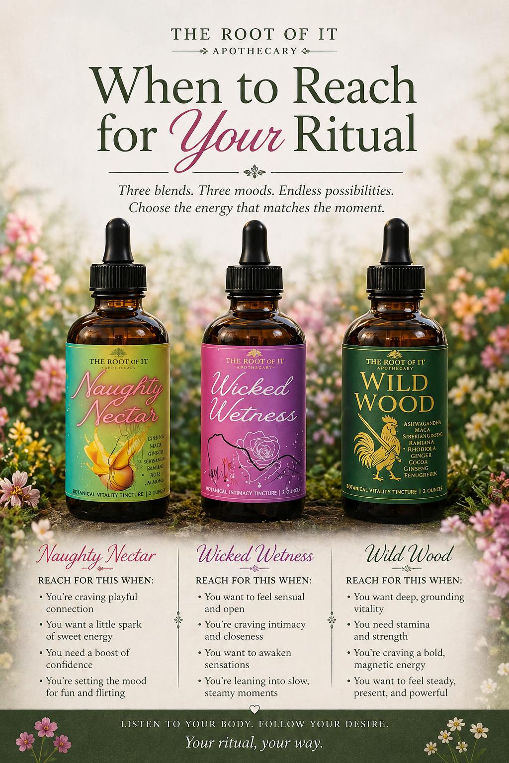 His & Hers Tincture Sets | Naughty Nectar, Wicked Wetness and Wild Wood | Herbal Couples Gift Bundle for Date Night or Anniversary Gift