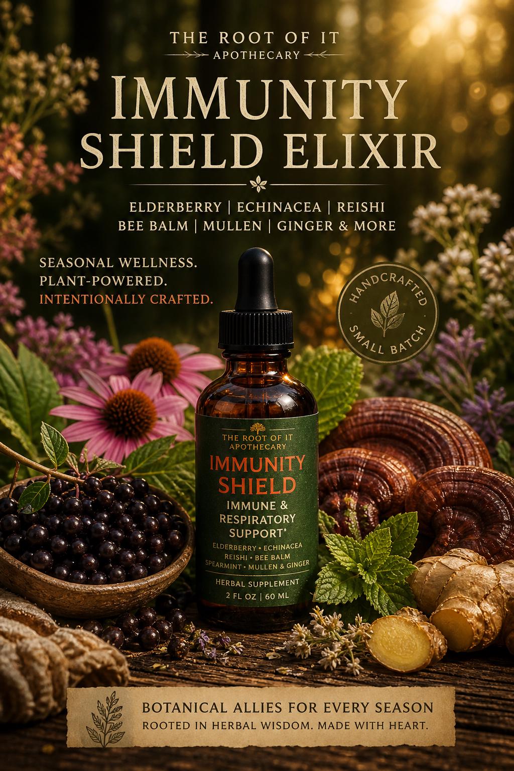 Immune Shield Elixir | Elderberry, Echinacea & Reishi Herbal Tincture | Seasonal Wellness Blend