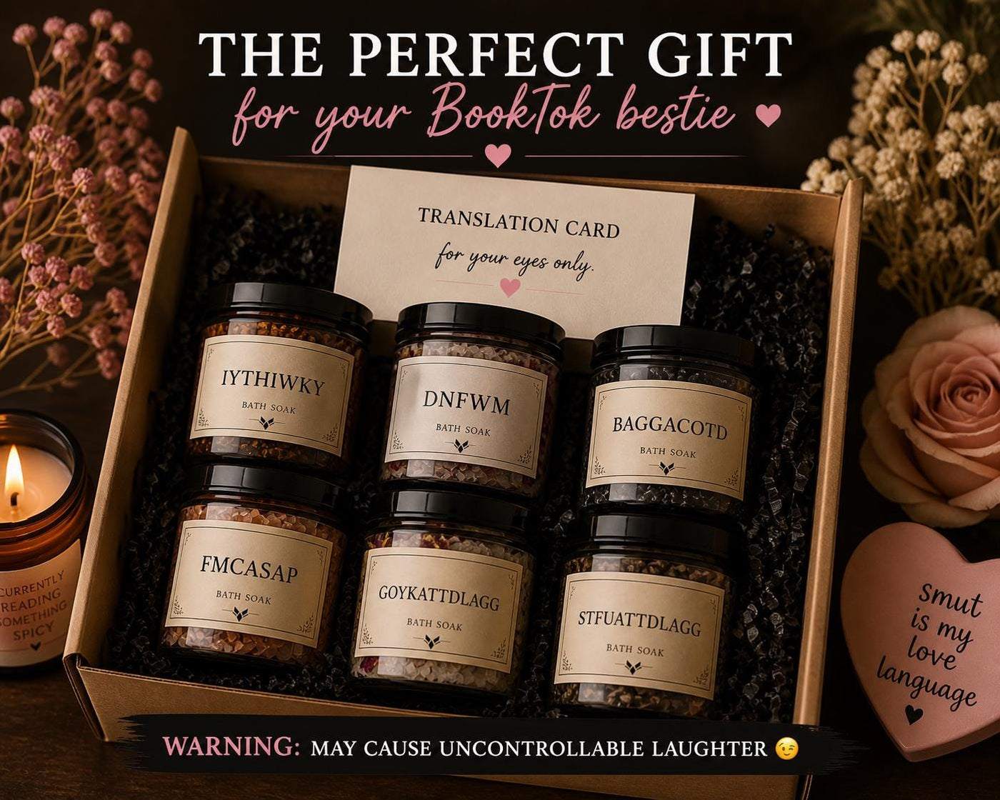 BookTok Bath Soaks NSFW: Naughty Acronym Collection - Romance Trope Self Care Gift. Spicy Reader Gift Set