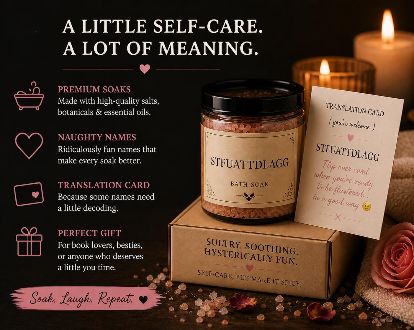 BookTok Bath Soaks NSFW | Naughty Acronym Collection | Romance Trope Self Care Gift | Spicy Reader Gift Set