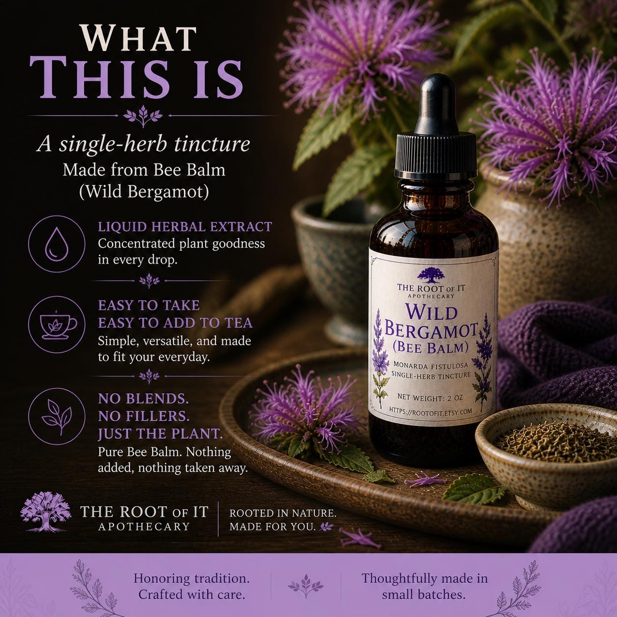 Wild Bergamot Tincture (Bee Balm) | Monarda Fistulosa | Single Herb & Small Batch Botanical Extract