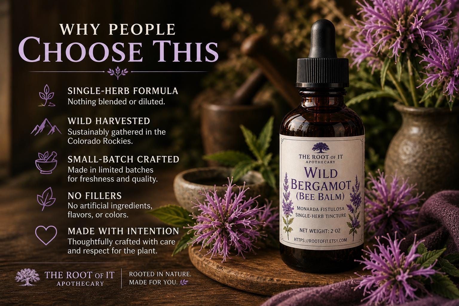 Wild Bergamot Tincture (Bee Balm) | Monarda Fistulosa | Single Herb & Small Batch Botanical Extract