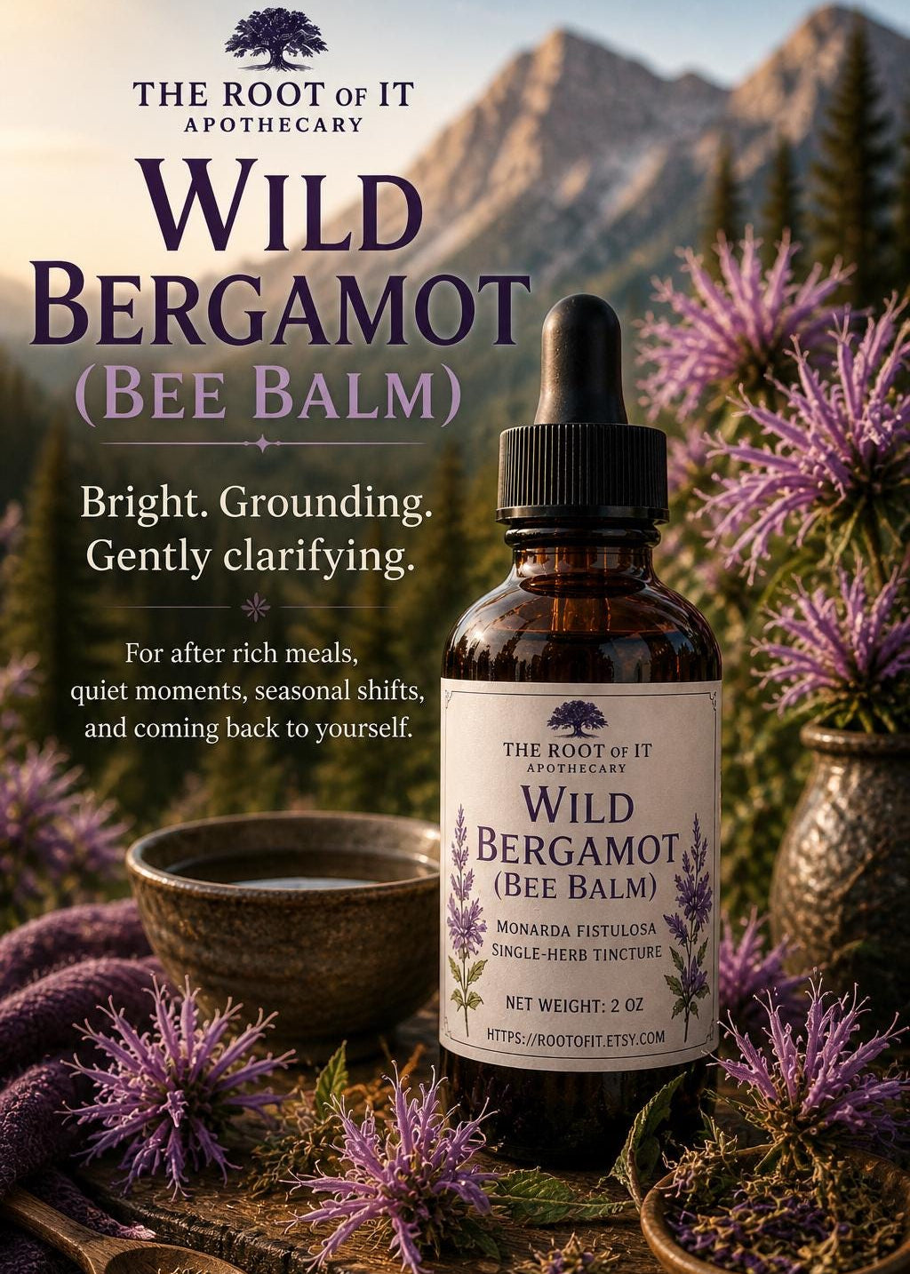 Wild Bergamot Tincture: (Bee Balm) Monarda Fistulosa - Single Herb & Small Batch Botanical Extract