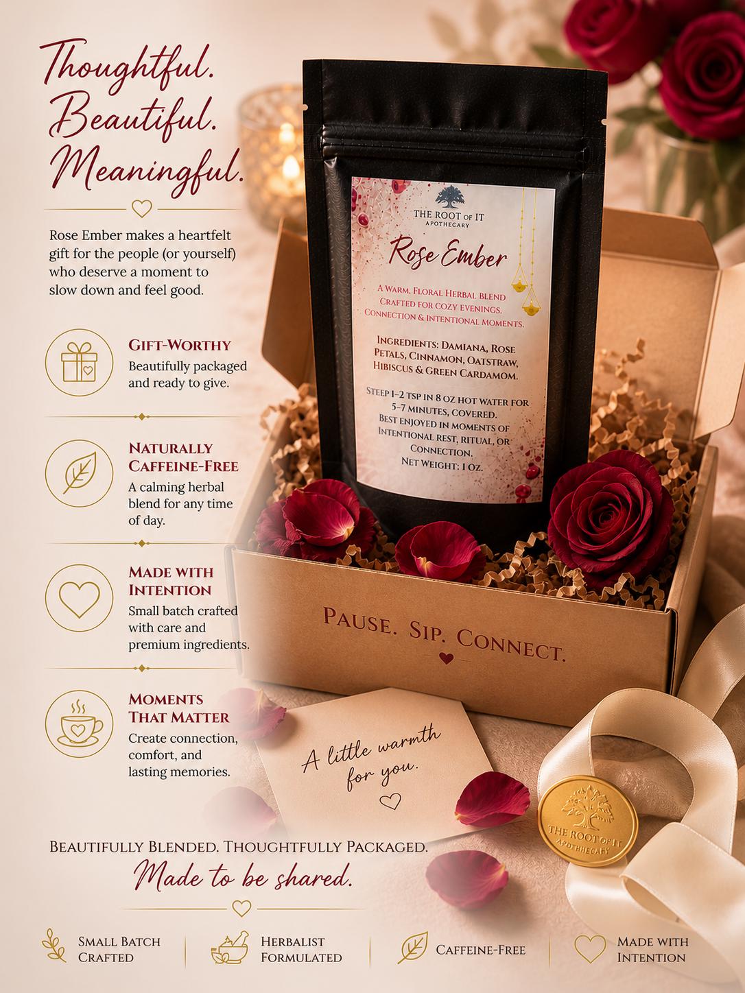 Rose Tea for Relaxation & Connection | Damiana Herbal Tea Blend | Caffeine Free Floral Tea | Cozy Self Care Tea Gift