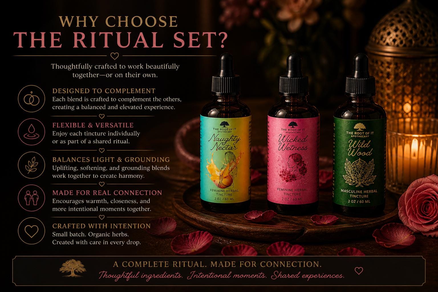 His & Hers Tincture Sets | Naughty Nectar, Wicked Wetness and Wild Wood | Herbal Couples Gift Bundle for Date Night or Anniversary Gift